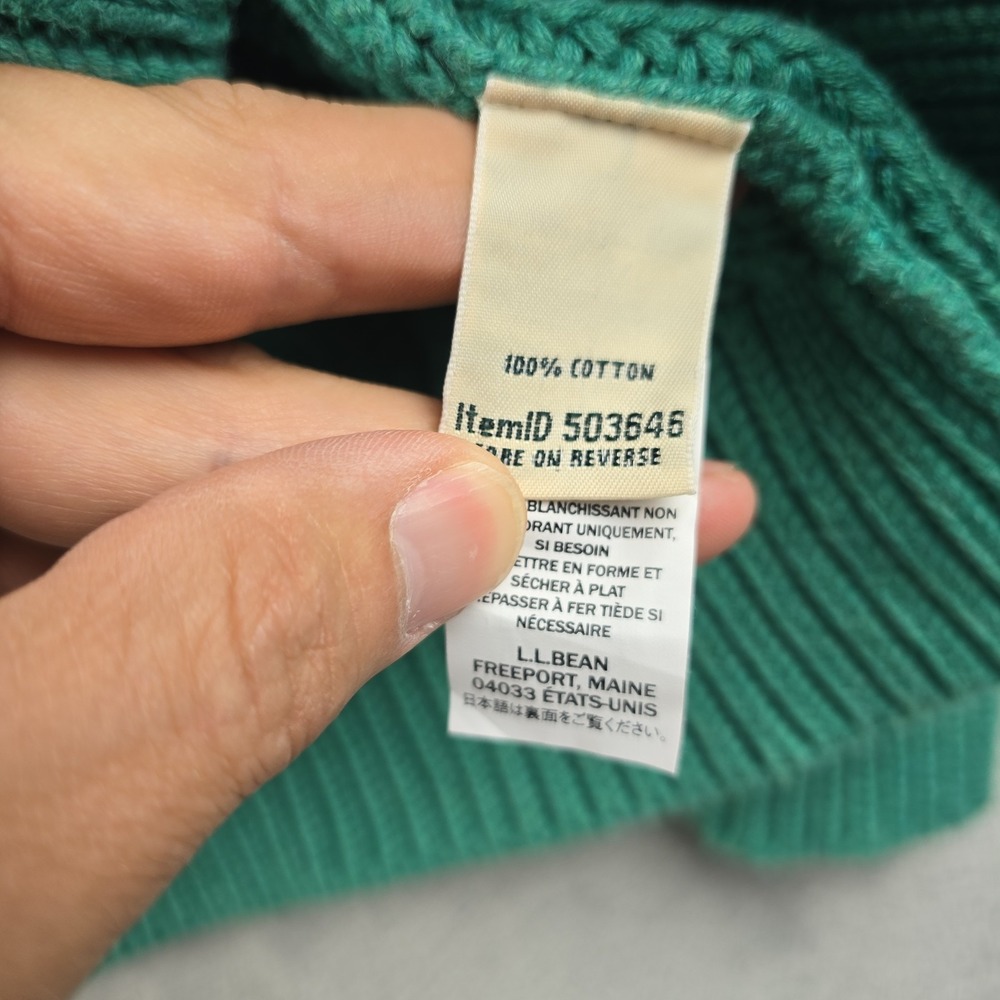 L.L. Bean Sweater Womens Small Green Cable Knit Cotton Pullover Fisherman - Picture 5 of 8